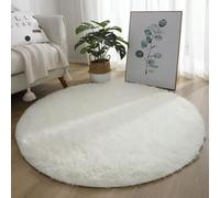 Mozzeilee Tapis de bain rond en peluche, extra doux, absorbant et moelleux, lavable en machine, pour couloir, salon, chambre à coucher (blanc, 120 cm (rond)