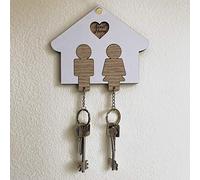 MP CREATIVE SRL Porte-clés en bois pour couple en forme de maison - Idée cadeau parfaite pour elle et lui, de Noël et de Saint-Valentin - Idéal pour décorer votre maison (blanc-couleur bois)
