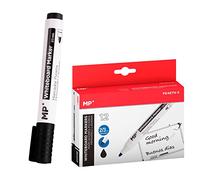 MP, Marqueurs d'ardoise blanche, marqueurs pour tableaux blancs, marqueurs effaçables, longue durée de vie, pointe moyenne de 2 à 3 mm de trait, optimal pour une utilisation scolaire, à la maison et au bureau, blister de 12, noir