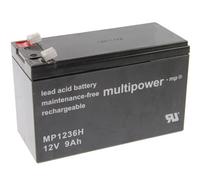 MP1236H Batterie au plomb Multipower 12 volts 9000mAh avec deux contacts Faston 6,3mm 151x65x102mm,