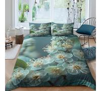 MPASHJHCV Imprimé en 3D Fleurs Blanches Housse de Couette Linge de lit avec taie d'oreiller Ultra-Doux Style Jardin botanique Taie de Couette pour Travailleurs célibataires familles King（220x240cm）