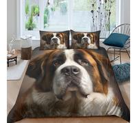 MPASHJHCV Imprimé en 3D Saint Bernard Couverture Housse Linge de lit avec taie d'oreiller Durable Style de Portrait de Chien Housse de Couette Séchant Rapide pour colocataires Adultes King（220x240cm）