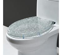 MPENGOZ Abattant WC Rond en résine avec Couvercle pailleté, Fermeture Lente, kit de Fixation Inclus, Compatible avec la Plupart des Toilettes U/V/O Standard, Fermeture silencieu
