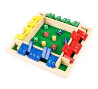 MplehDa Jeu de société en bois, jeu de dés « Ferme la boîte » pour 4 joueurs, jeu de dés en bois traditionnel de mathématiques pour pub, jeu de voyage pour 4 joueurs, excellent jeu de société familial
