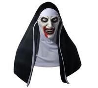 MplehDa Masque d'Horreur de Nonne Avec Foulard Casque - Masque de Terreur d'Halloween en Latex Effrayant pour Carnaval et Fête