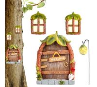 MplehDa Porte de jardin miniature de fée pour jardin, porte de fée et fenêtre pour arbres, vintage mystère de conte de fées maison de plantes, brille dans le noir porte de fée miniature pour tronc