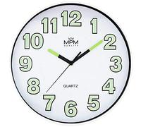 MPM Lumini Wall Clock E01.4185.00 Horloge Murale Lumineuse sans Bruit de tic-tac Ronde pour Salon, Cuisine, Bureau, Chambre à Coucher, Fonctionne avec Piles Ø 300 x 35 mm Blanc