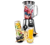 Blender Mixeur 1 L, 2 Bouteilles Smothie To Go 0,6 L,sans BPA,2 vitesses+Pulse, MPM, MBL-15M, 450, Argent Argent G