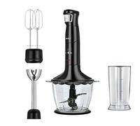 MPM MBL-29/C Set Mixeur Plongeant, Hachoir Multi-usages, Fouet, Vitesse Ajustable, Gobelet Hachoir 1L, Verre à Mesurer 700ml, sans BPA, Acier Inoxydable, 1200W