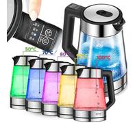 MPM MCZ-116 Bouilloire avec éclairage LED 2200 W, réglage de la température 50-100 °C, boîtier en verre et acier inoxydable, fonction maintien au chaud