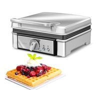 MPM MGO13 Gaufrier Professionnel pour 2 Gaufres Belges Épaisses, Plaques Antiadhésives, Régulateur de Température, Boîtier en Acier Inoxydable, 1400W