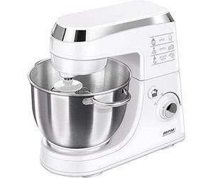 MPM MMR-12 Pâtissier, Mélangeur à Pâte Professionnel, Robot de Cuisine Orbital, Multifonction, Contrôle de la Vitesse, 2 Bols de 4,2 litres, 1000W, Blanc, Métal