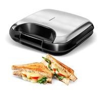 MPM MOP-19M Appareil Électrique pour 2 Sandwiches, 4 en Forme de Triangle, Appareil à Croque Monsieur, Plaques Antiadhésives, Température automatique, Compact, Finition Inox, 750W