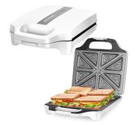 MPM MOP-35 Appareil Électrique pour 4 Sandwiches, 8 en Forme de Triangle, Appareil à Croque Monsieur, Plaques Antiadhésives, Température Automatique, Compact, Blanc, 1600W