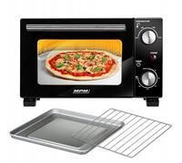 MPM MPE-13 Mini four autoportant, 10 l, avec chaleur voûte/inférieure, avec plaque de cuisson et grille, réglage de la température sur 4 niveaux de 90 à 230 °C, avec bouton rotatif, petit format, noir