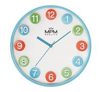 MPM Quality Horloge Murale colorée pour Enfants en Plastique Bleu/coloré Grand Chiffres 3D colorés Mouvement à Quartz Balayage pour Jeu Intact, ∅ 304 mm