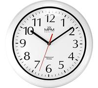 MPM Quality Horloge Murale de Salle de Bain Design en Plastique et Verre minéral, Balayage à Quartz, étanche 3-5 ATM, Blanc/Noir, Ø 305 mm, Convient également pour Une Utilisation en extérieur