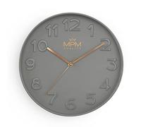 MPM Quality Horloge Murale Design - Gris - Moderne - en Plastique - Verre - Mouvement à Quartz - 305 x 305 x 42 mm - pour Salon, Chambre à Coucher, Cuisine, Bureau et dans n'importe Quelle pièce