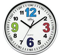 MPM Quality Horloge murale design pour enfant en plastique avec chiffres colorés distinctifs, balayage à quartz, horloge colorée pour enfant, diamètre 200 x 34 mm, idéale pour chambre d'enfant, crèche