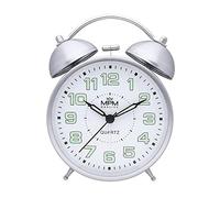 MPM Quality, Réveil Design Cooper Colour Alarm Clock, argenté, décoration analogique rétro, Chiffres Lumineux, Double Alarme, Vintage, Mouvement à Quartz, Fonction veilleuse, 150 x 110 x 53 mm