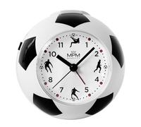 MPM Quality Réveil Design pour Enfant en Plastique, Forme et Motif de Football, Blanc/Noir, Balayage à Quartz, mélodie du Son de réveil à la sélection extérieure, analogique et Alarme Forte,