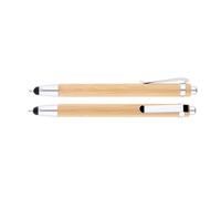 MPM Quality - Stylo à bille en bambou publicitaire pour entreprise et bureau avec embout en caoutchouc pour écran tactile et clip en métal - Écologique - 1 stylo