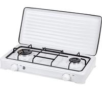 MPM SML-KN-02/1K Réchaud à gaz portable pour camping, 2 feux, couvercle amovible blanc