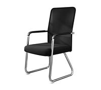 MPOPO Chaise de travail ergonomique avec cadre en acier et assise rembourrée en tissu de qualité supérieure - Dossier haut - Maille élastique - Noir et base traîneau - Chaise de bureau confortable