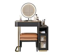 MPOPO Coiffeuse Commode Peu encombrante et unité de Rangement dans Un Plateau Table en Verre trempé Visible avec tiroirs Miroir éclairé à écran Tactile(D)