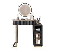 MPOPO Coiffeuse Commode Peu encombrante et unité de Rangement dans Un Plateau Table en Verre trempé Visible avec tiroirs Miroir éclairé à écran Tactile(B)