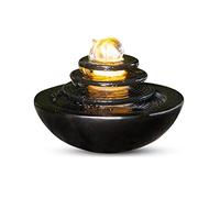MPOPO Fontaines de Table Fontaine de Table intérieure Cascade décor à la Maison Fontaine Relaxation Disque 3 Niveaux et Bassin Rond avec Boule lumière LED Fontaines d'intérieur(A)