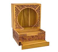 MPOPO Table d'autel de méditation en teck doré pliable portable Bouddha Table de Bouddha de style chinois à suspendre au mur avec porte, table d'offrande cachée