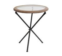 MPOPO Table de Chevet Table Basse rétro en Fer forgé de Style Ferme, Table d'appoint Bois, d'angle chêne et Verre, Simple Petite Table(M:60 * 61cm)