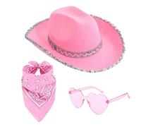Mppchhn Chapeau de Cowgirl Pailleté,Chapeau de Déguisement Costume - Coiffe Pailletée avec Bandana et Lunettes | Pour Fêtes Déguisées Carnaval Concert Festival Style Western