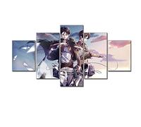 MPPSU Attaque Sur Titan Eren-Jaeger Anime Japonais Tableaux, Posters et Arts Décoratifs Tableau Cuisine Decoration Murale Salon Moderne Impressions Sur Toile Intissee 5 Pièces Avec Cadre
