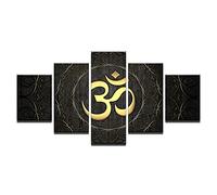 MPPSU Bouddha Om Yoga Peinture Symbole Doré Tableaux, Posters Et Arts Décoratifs Tableau Cuisine Decoration Murale Salon Moderne Impressions Sur Toile Intissee 5 Pièces Avec Cadre 100x50Cm