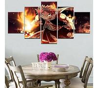 MPPSU Fairy-Tail-Fire-Natsu-Dragneel Tableaux, Posters et Arts Décoratifs Tableau Cuisine Decoration Murale Salon Moderne Impressions Sur Toile Intissee 5 Pièces Avec Cadre 100x50cm