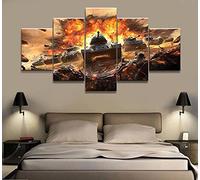 MPPSU Military-War-World-Of-Warships-Tank Tableaux, Posters et Arts Décoratifs Tableau Cuisine Decoration Murale Salon Moderne Impressions Sur Toile Intissee 5 Pièces Avec Cadre