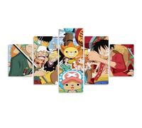 MPPSU Tableaux, Posters et Arts Décoratifs Tableau Cuisine Decoration Murale Salon Moderne Impressions Sur Toile Intissee 5 Pièces Avec Cadre 100×50Cm Anime One Piece Monkey-D-Luffy Poster