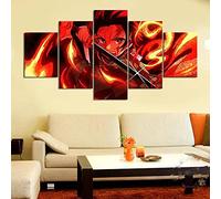 MPPSU Tueur De Démons De Dessin Animé-Tanjiro-Kamado Tableaux, Posters et Arts Décoratifs Tableau Cuisine Decoration Murale Salon Moderne Impressions Sur Toile Intissee 5 Pièces Avec Cadre