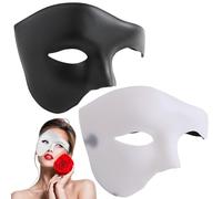 MPQDFG 2 Pièces Masque Demi-Visage Fantôme De l'Opéra d'Halloween, Masque Fantôme Demi-Visage Borgne, Costume De Couple De Mascarade Masculin Et Féminin (Noir Et Blanc)