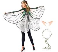 Mprocen Ailes de fée pour adulte, ailes de papillon avec oreilles de fée, couronne de fleurs, ensemble pour carnaval, anniversaire, Noël, Halloween, jeu de rôle, fête à thème