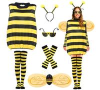 Mprocen Costume d'abeille pour adulte et femme - Costume d'abeille avec ailes - Jambières - Bas - Bandeau - Lunettes de soleil - Costume fantaisie pour Halloween, carnaval, fête à thème