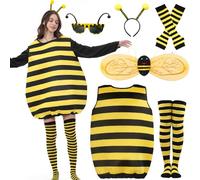 Mprocen Costume d'abeille pour adultes - Costume d'abeille pour femme - Costume d'animal avec ailes - Jambières - Bas - Bandeau - Lunettes de soleil - Déguisement pour Halloween, carnaval, fête à