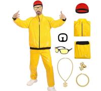 Mprocen Costume de rappeur Ali G des années 90 pour adulte, 8 pièces amusant avec collier, lunettes, barbe, chapeau rouge, collier, bracelet et bague pour Noël, carnaval, Halloween, enterrement de vie