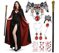 Mprocen Costume de vampire rouge et noir avec capuche et accessoires pour adulte, Halloween, vampire, diable, cosplay, fête