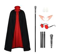 Mprocen Ensemble cape de vampire, 140 cm, cape réversible rouge et noire, ensemble de 7 pièces de cape pour adulte avec lunettes, une paire d'oreille, une paire de prothèses dentaires et un sceptre