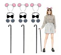 Mprocen Lot de 3 costumes de souris aveugle - Avec bandeau d'oreille, nœud papillon, lunettes de soleil et bâton - Costume de groupe amusant pour carnaval, Halloween et théâtre (ensemble complet pour