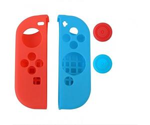MPTECK @ 1 Paire Bleu & Rouge Silicone Case Flexicase Coque De Protection Housse Etui + Silicone et Thumb Grips Caps Gel Anti-Slip Protecteur en Caoutchouc pour Nintendo Switch Joy-Con