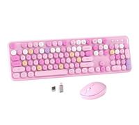 MPTOG Clavier d'ordinateur sans fil coloré et souris avec touches rondes pour machine à écrire, design rétro, interrupteur d'alimentation, design ergonomique, sans fil 2,4 GHz pour Windows, Mac, PC